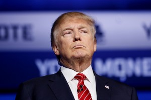 Republican U.S. presidential candidate businessman Donald Trump poses before the start of the 2016 U.S. Republican presidential candidates debate held by CNBC in Boulder